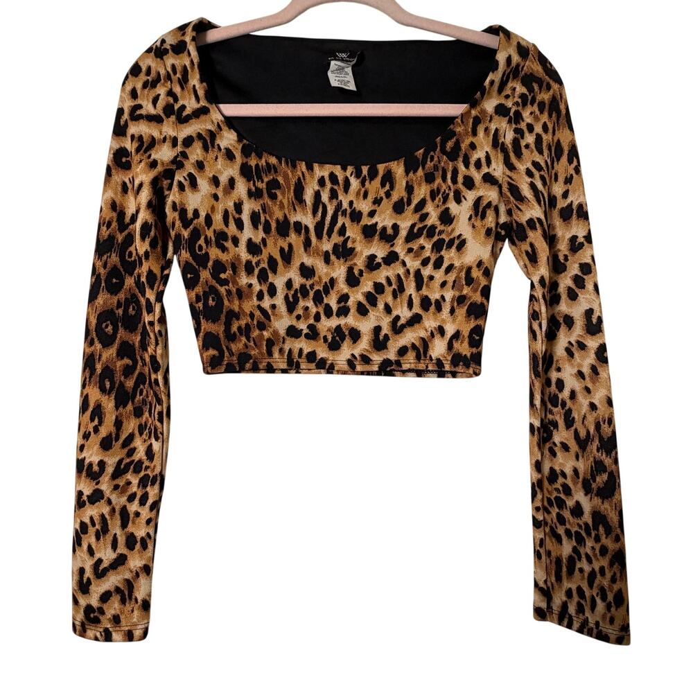 Sm Y2k Vtg Va Va Voom Long Sleeve Cropped Leopard Print Top Glam Sexy Mob Wife